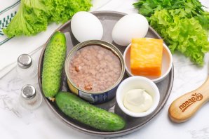 Салат с огурцом, сыром и тунцом Салат с огурцом, сыром и тунцом