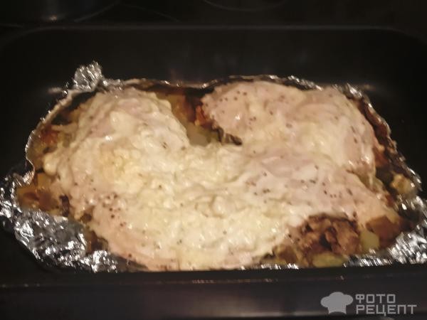Рецепт: Куриное филе, запеченое с овощами - ассорти под сырной корочкой